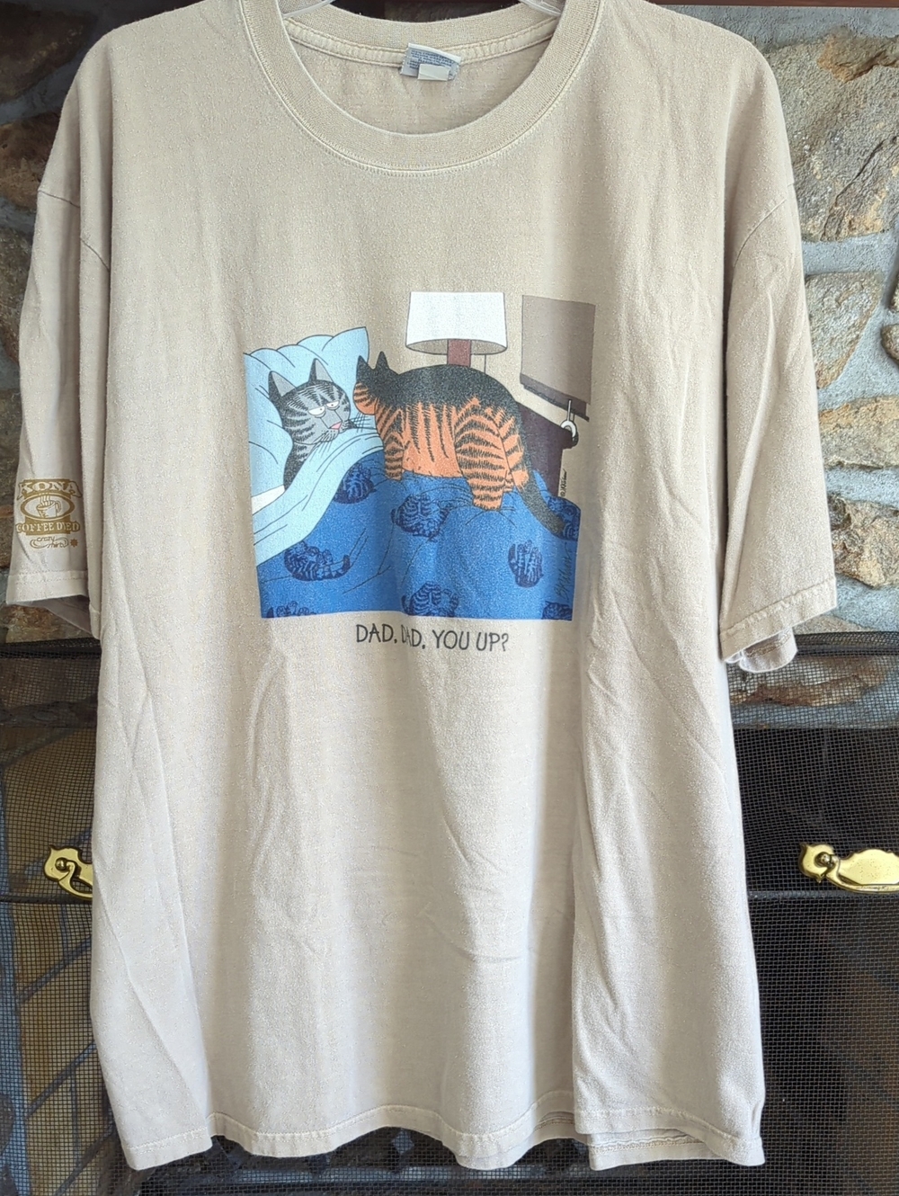 Y2k Crazy Shirts Hawaii Kilban Dadcat Tan Tee For Kona Coffee
